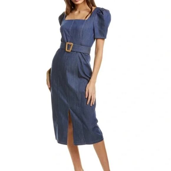 NWT SHOSHANNA Stretch Denim Candelaria Cocktail Party Jean Midi Dress - Picture 1 of 11